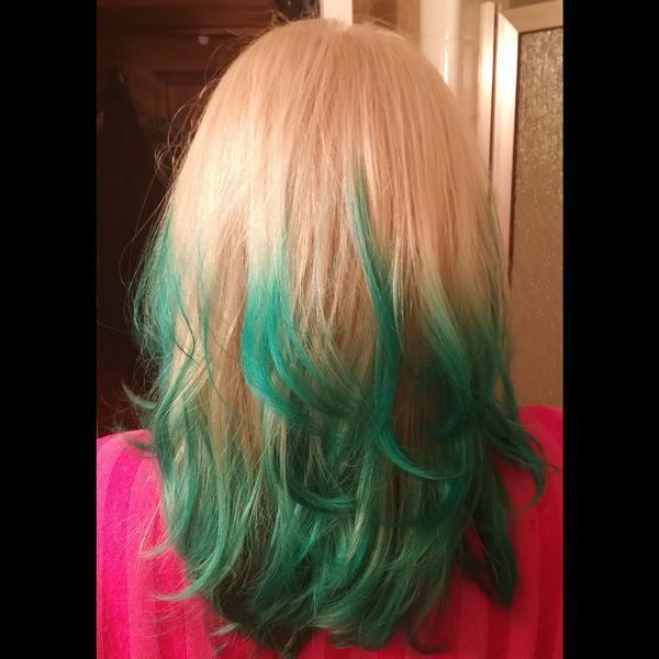 Angela's green hair color'